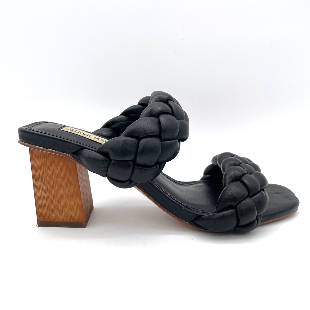 Steve Madden Recall Sandals Womens 8 Black Good Braided Block Chunky Heel Mules